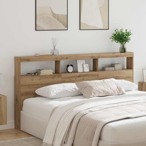 Hovedgærde med LED i artisan egetræ - 200 × 17 × 102 cm, konstrueret træ