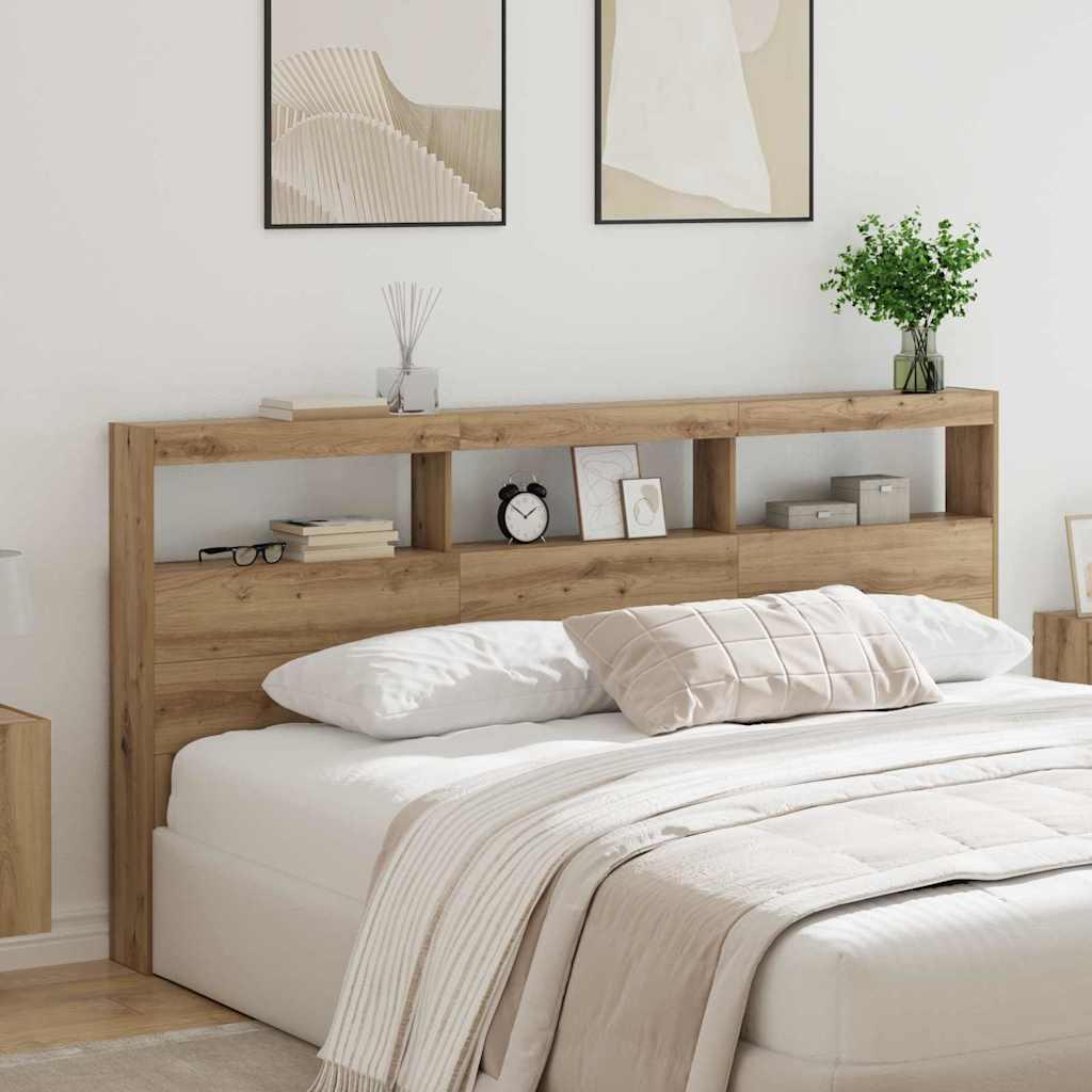 Hovedgærde med LED i artisan egetræ - 200 × 17 × 102 cm, konstrueret træ