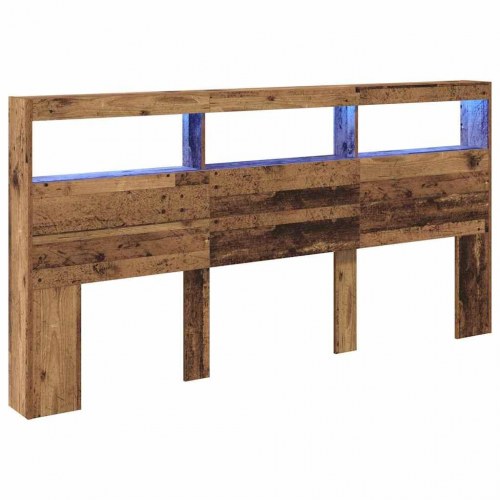 Sengegavl med LED og opbevaring - gammelt træ, 200 cm