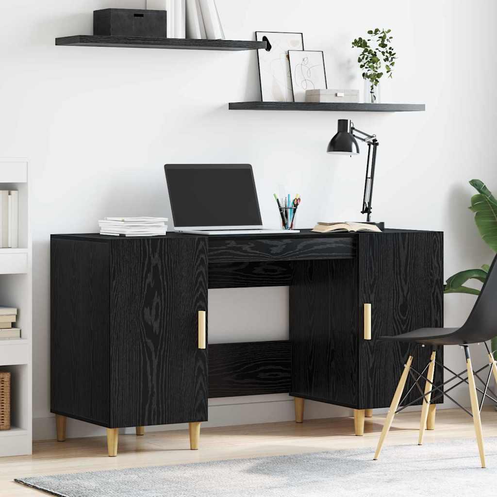 Bord med hylde med dør Sort eg 140 x 50 x 75 cm Konstrueret træ
