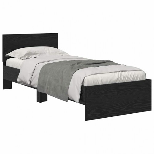 Sengestel med hovedgærde og LED-lys - sort eg, 75 x 190 cm