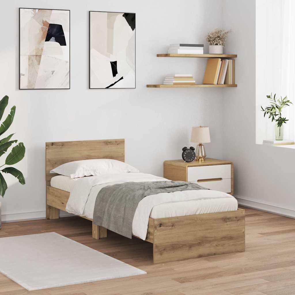 Sengestel med LED - Artisan egetræ, 75 × 190 cm, konstrueret træ