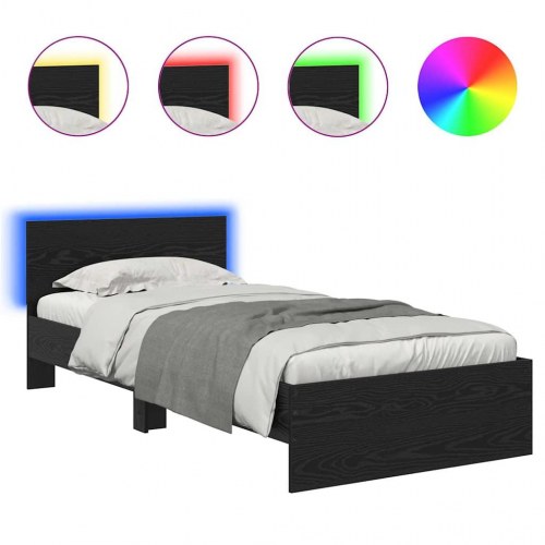 Sengestel med hovedgærde og LED - sort eg 100 x 200 cm