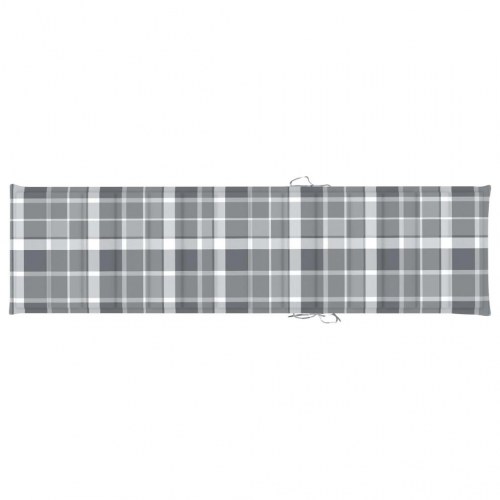 Liggestol med gråternet hynde massivt teaktræ