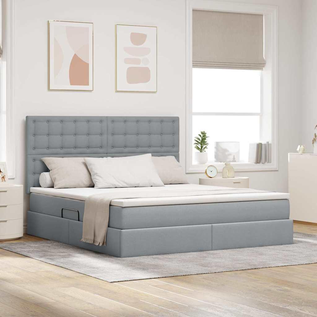 Seng Med Opbevaring Og Led Polyester - Lysegrå / 180 x 200 cm / Knapper