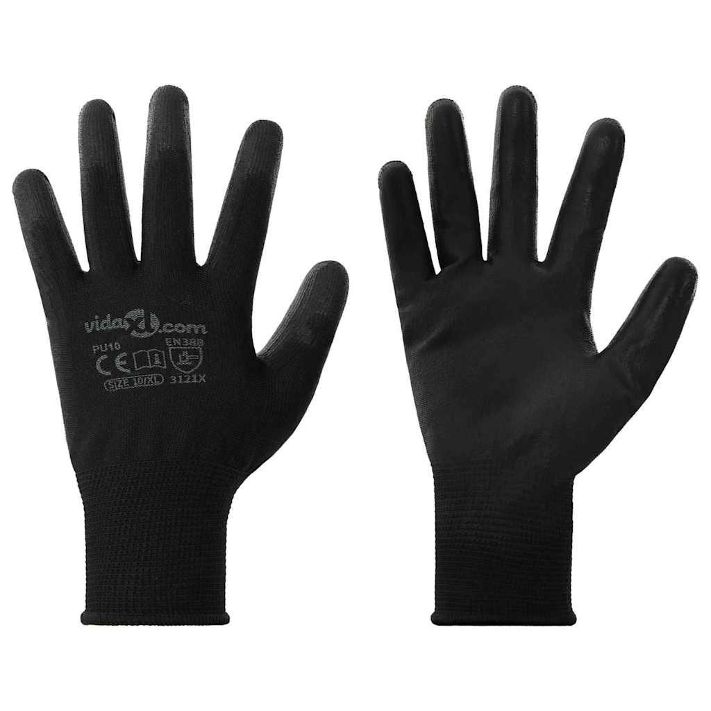 Arbejds handsker 24 pcs Sort 10 / xl Polyester