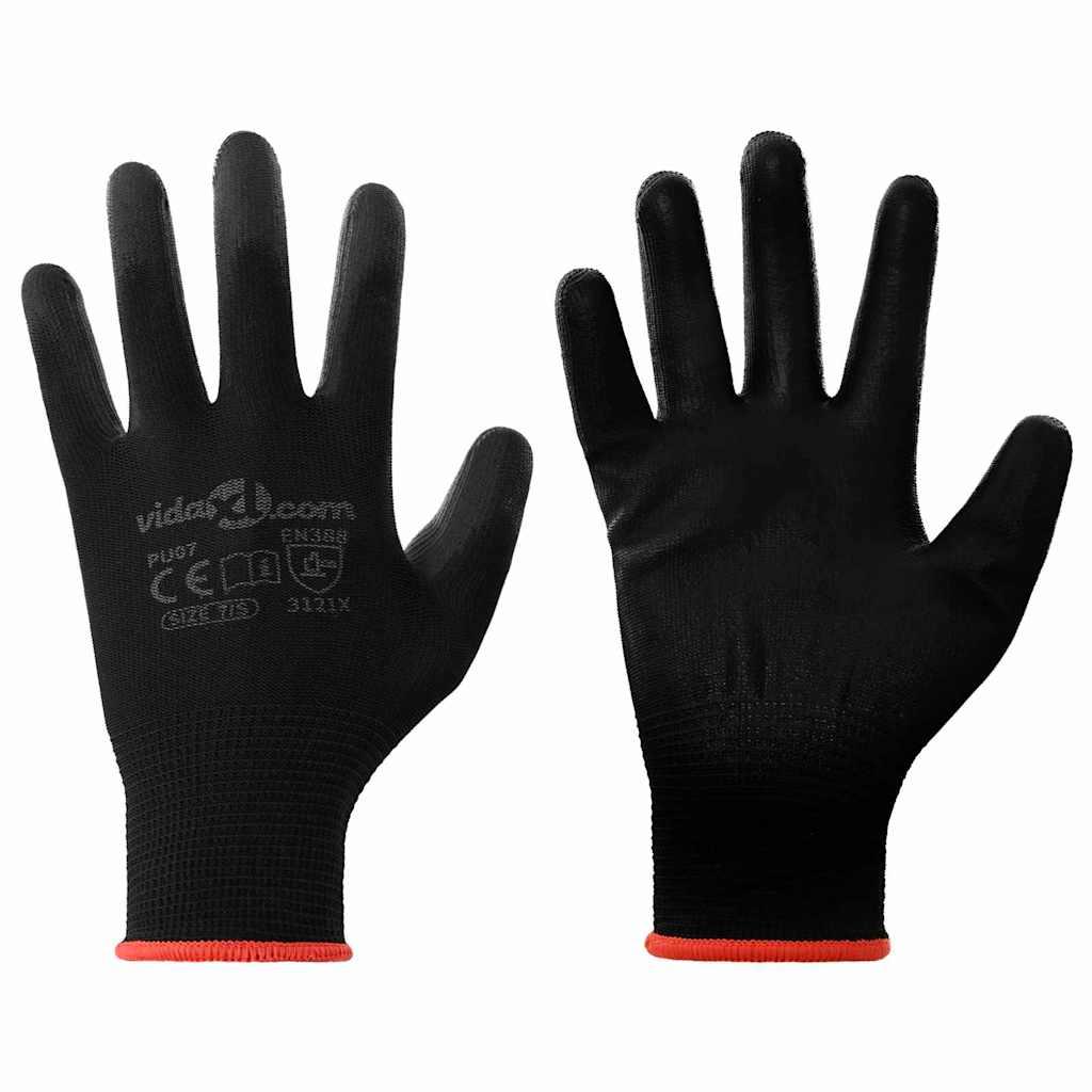 Arbejds handsker 24 pcs Sort 7 / S Polyester