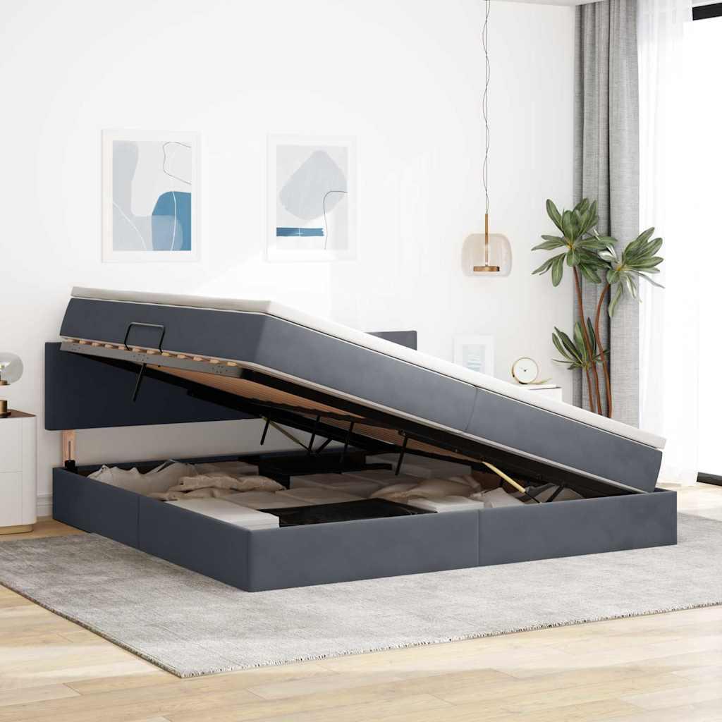 Seng Med Opbevaring Og Led Med Madras Fløjl - Mørkegrå / 200 x 200 cm / Med ensartet mønster