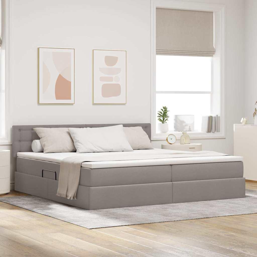 Seng med opbevaring og LED med madras Gråbrun 200 x 200 cm Stof
