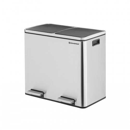 Skraldespand til affaldssortering 2 x 24 l sølv, pedal, soft close