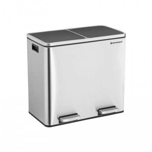 Skraldespand til affaldssortering 2 x 24 l sølv, pedal, soft close