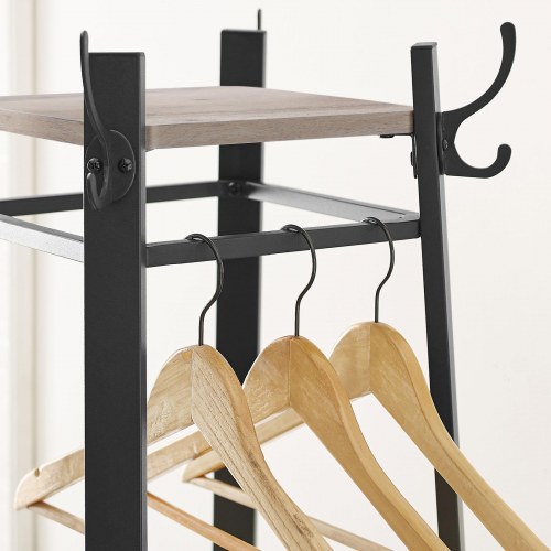Stumtjener med hylder 3 hylder, kroge, stålramme, industrielt look, greige/sort