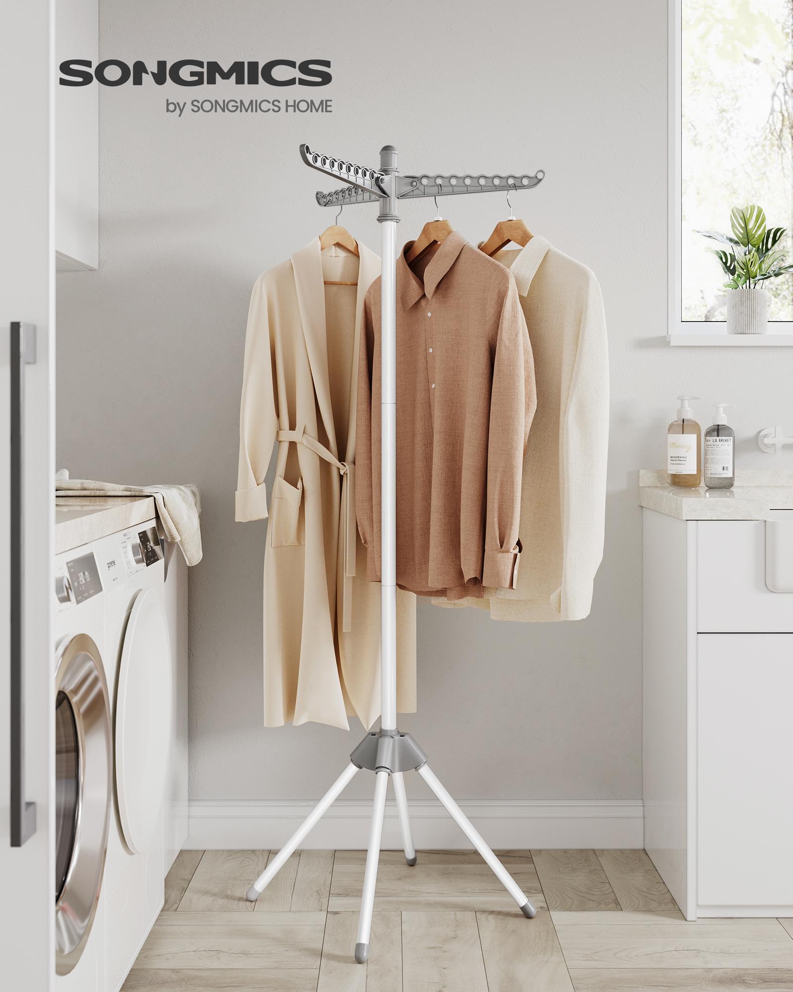 Tørrestativ til tøj foldbart stativ med 3 roterbare arme, 4 ben, rustfrit stål, 150 cm, grå/hvid