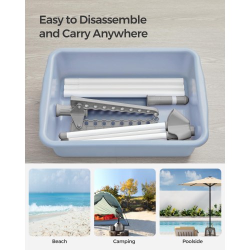 Tørrestativ til tøj foldbart stativ med 3 roterbare arme, 4 ben, rustfrit stål, 150 cm, grå/hvid