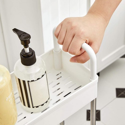 Rullebord til opbevaring smalt 4-etagers køkken-/badeværelsesvogn, 40 × 13,5 × 93 cm, hvid