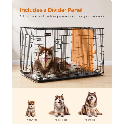 Hundebur med 2 døre FEANDREA, 122 × 74,5 × 80,5 cm, sort