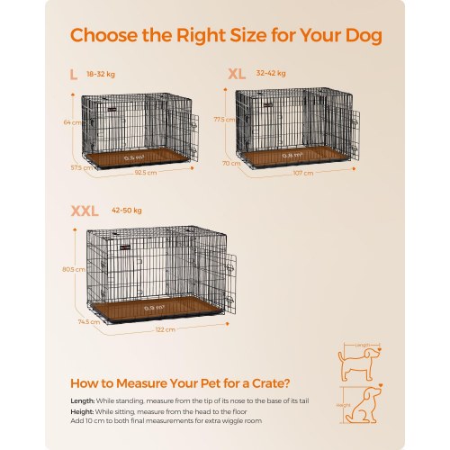 Hundebur med 2 døre FEANDREA, 122 × 74,5 × 80,5 cm, sort