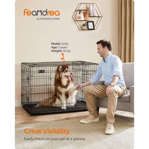 Hundebur med 2 døre FEANDREA, 122 × 74,5 × 80,5 cm, sort