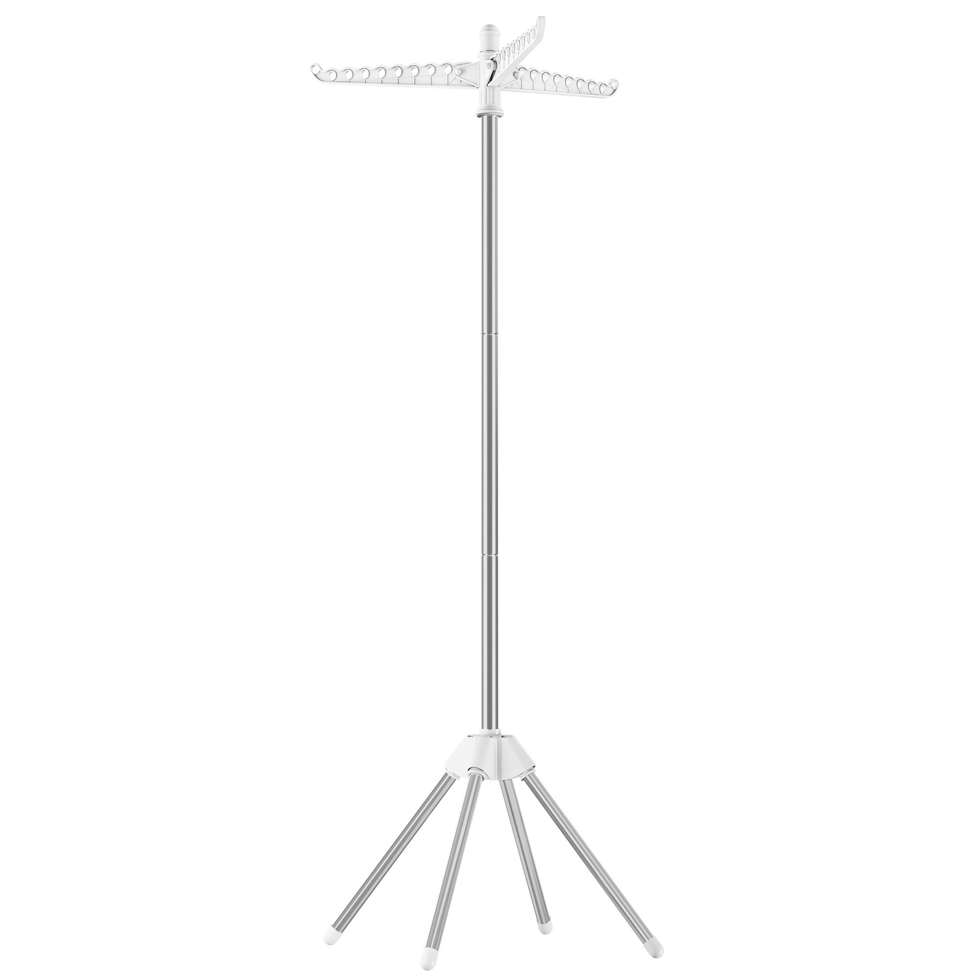 Tørrestativ til tøj foldbart med 3 roterende arme, 4-ben, rustfrit stål, 151,5 cm, hvid/sølv