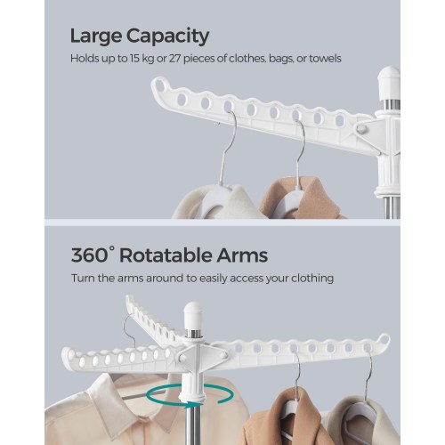 Tørrestativ til tøj foldbart med 3 roterende arme, 4-ben, rustfrit stål, 151,5 cm, hvid/sølv