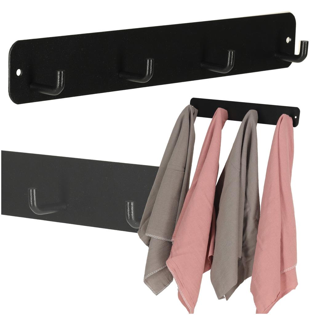 Knagerække til væg – badeværelse, sort metal, 4 kroge