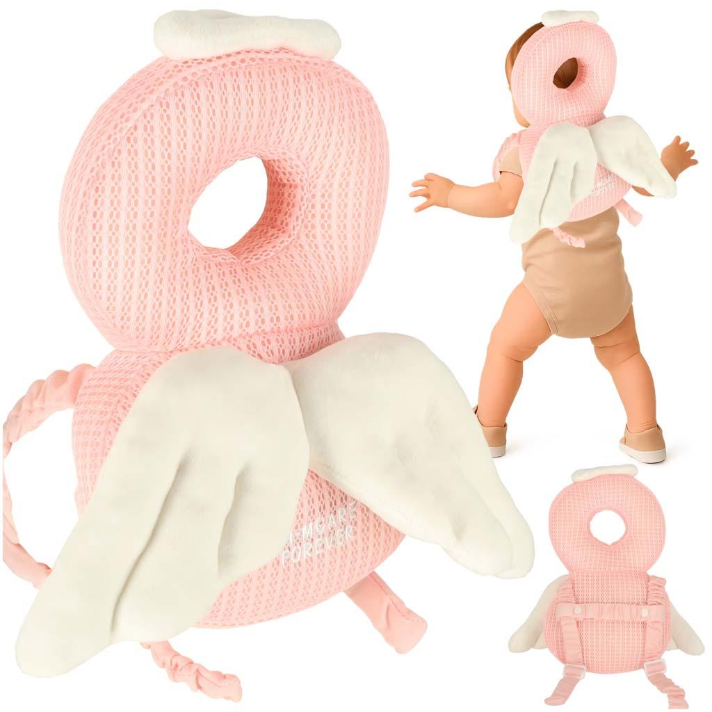 Hjelmpude til baby - gåsele sele rygsæk med hovedbeskyttelse, engel (pink/hvid)