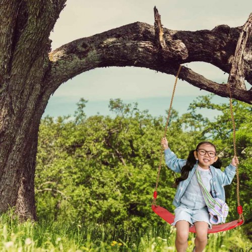 Gynge til haven til børn – flad, holdbar, rød