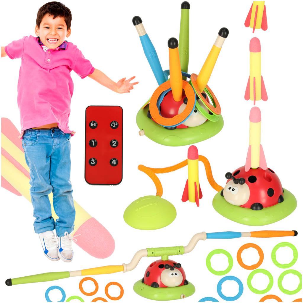 Udendørs legetøj 3-i-1 – mariehøne springespil, ringspil og raket-affyrer til børn