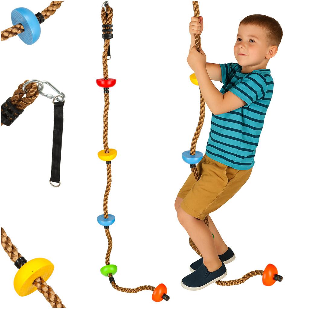 Klatrereb med skiver 210 cm - indendørs/udendørs, max 100 kg