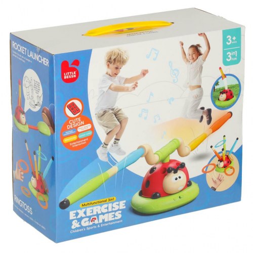 Udendørs legetøj 3-i-1 – mariehøne springespil, ringspil og raket-affyrer til børn