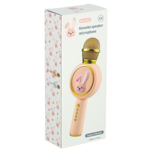 Karaoke mikrofon med højttaler – trådløs, kanin, rosa