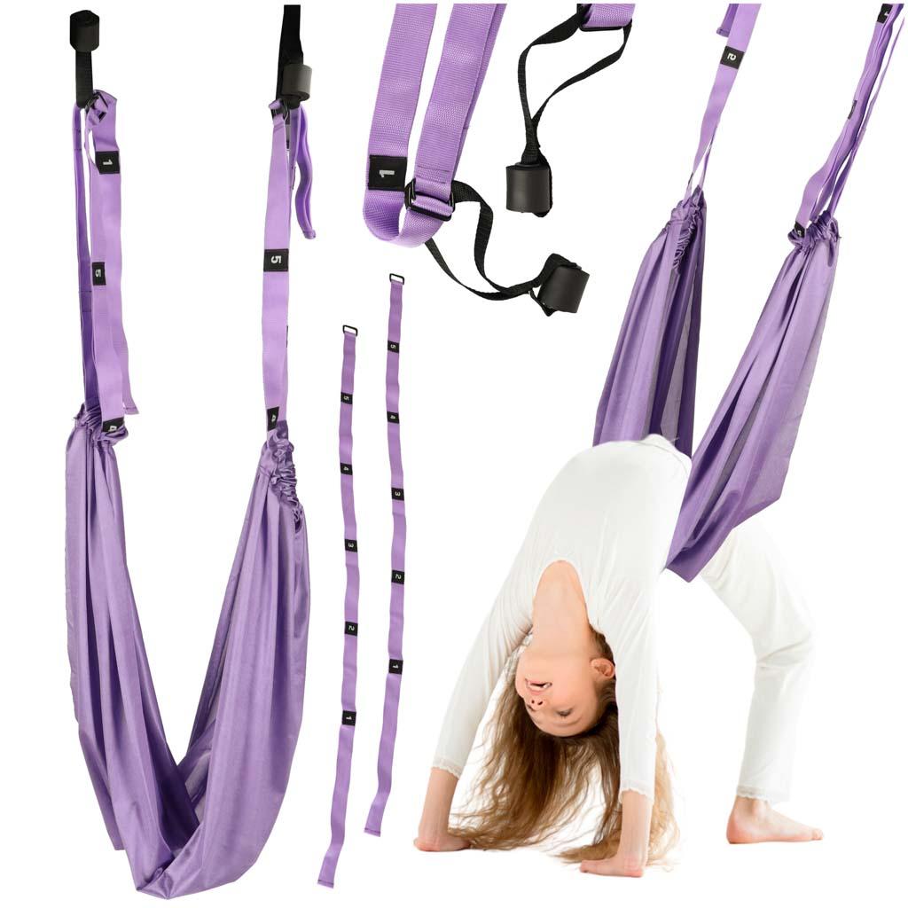 Aerial yoga hængekøje/slynge 150×80 cm – lilla, op til 100 kg