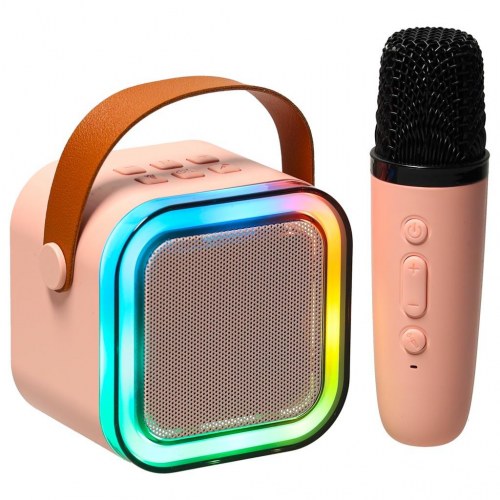 Karaoke højttaler med mikrofon – pink, Bluetooth, LED