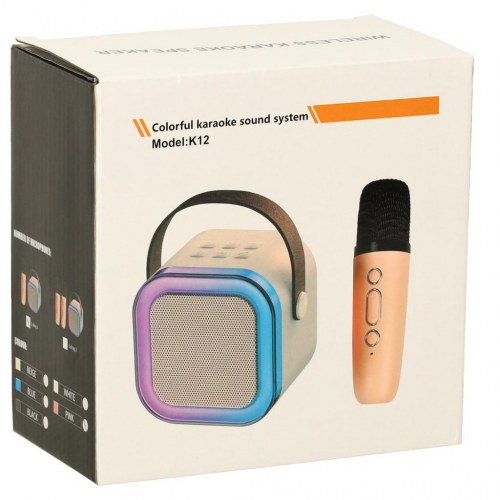 Karaoke højttaler med mikrofon – pink, Bluetooth, LED