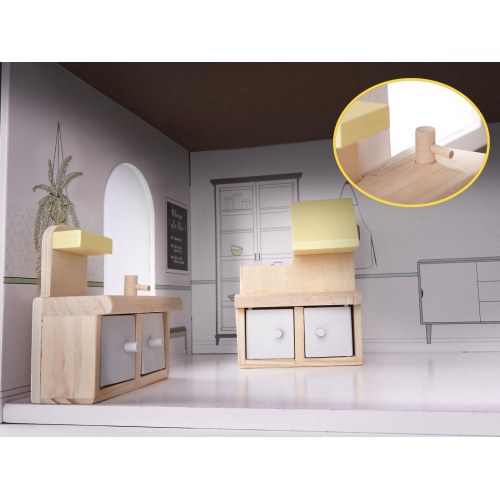 Dukkehus i træ med møbler 70 cm – grå