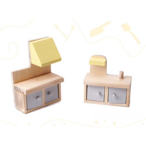 Dukkehus i træ med møbler 70 cm – grå