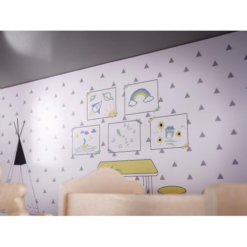 Dukkehus i træ med møbler 70 cm – grå