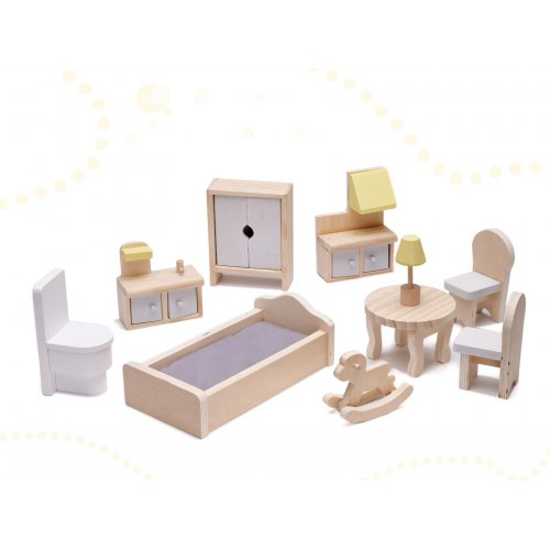 Dukkehus i træ med møbler 70 cm – grå
