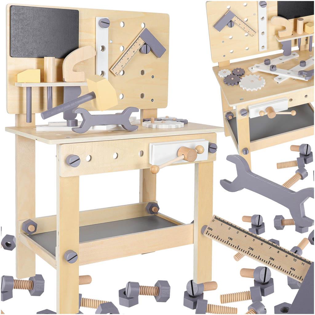 Legeværksted i træ med værktøj - bord/DIY-sæt