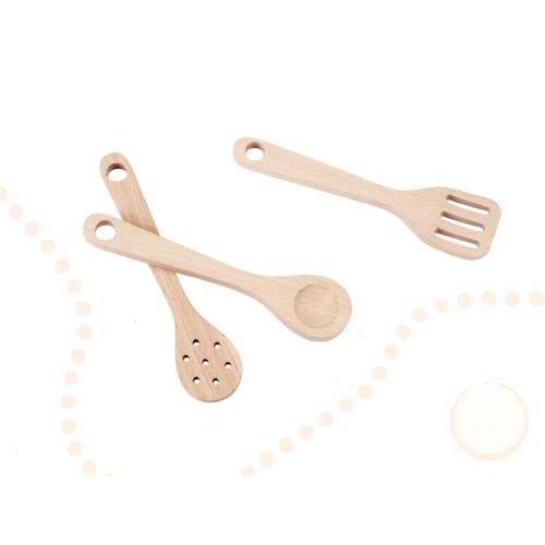 Legekøkken i træ med retro look og boho tilbehør – MDF, lys og lyd