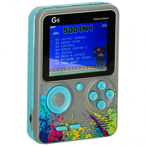 Håndholdt retro spillekonsol – 500 spil, 3" LCD, grå