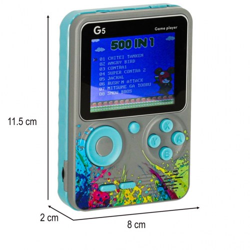 Håndholdt retro spillekonsol – 500 spil, 3" LCD, grå