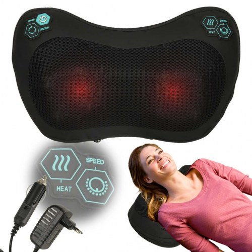 Shiatsu massagepude til nakke og ryg med varme, 30 × 18 × 8 cm