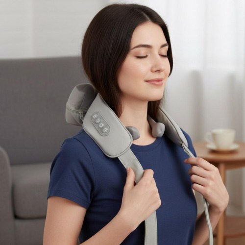 Massagekrave til nakke, skuldre og ryg – grå, batteri