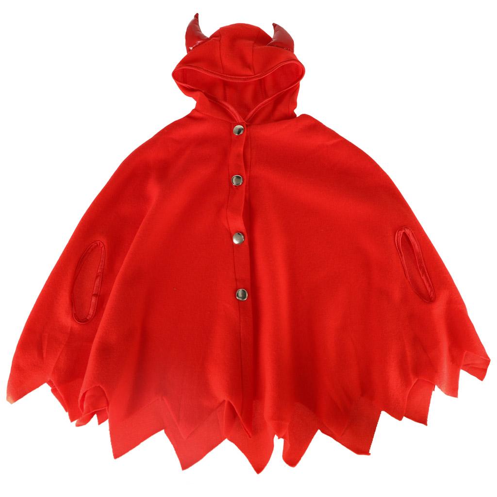 Kostume til børn - djævlekappe med hætte og handsker, str. S (100-110 cm)