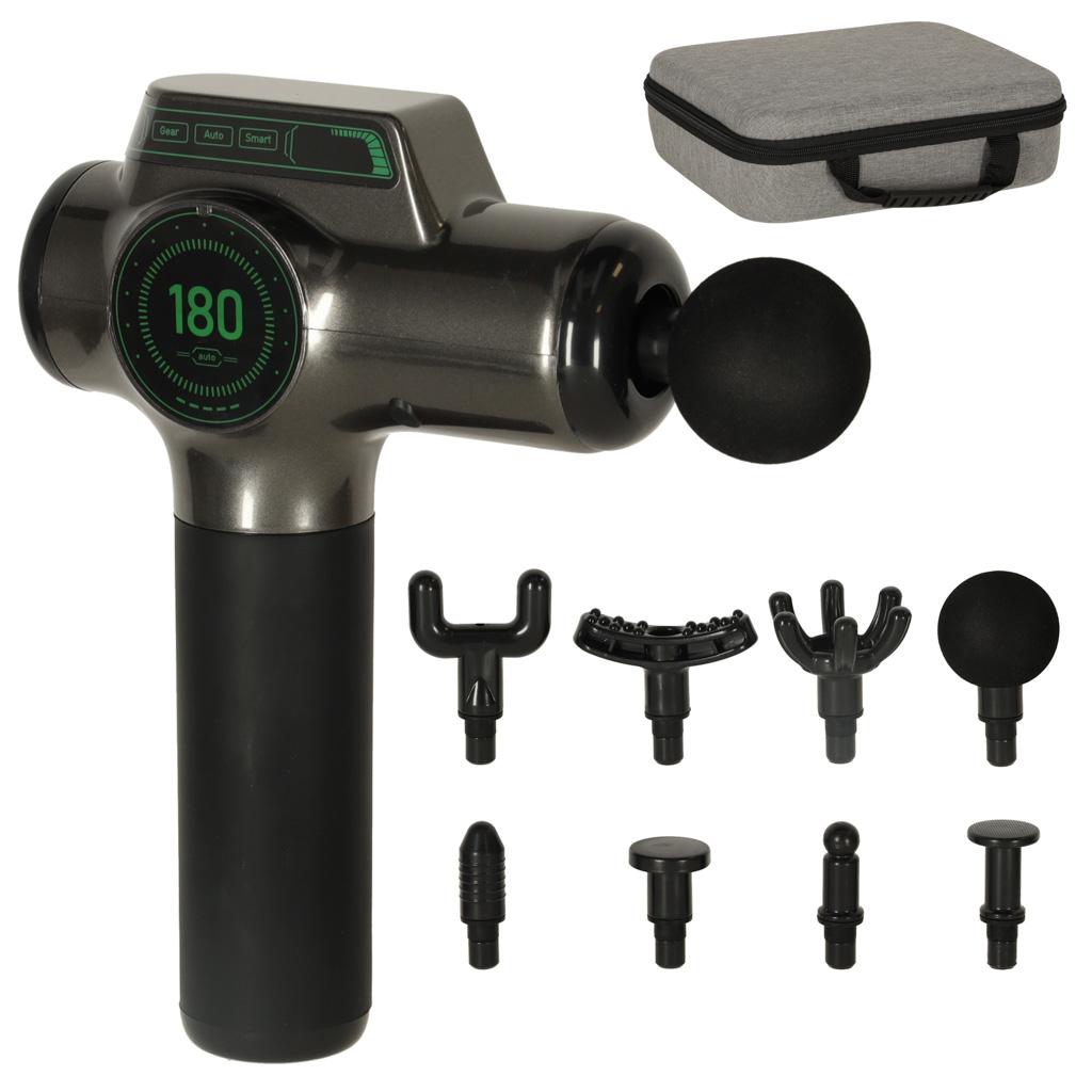 Massagepistol til krop og ryg - 8 hoveder, LED-display