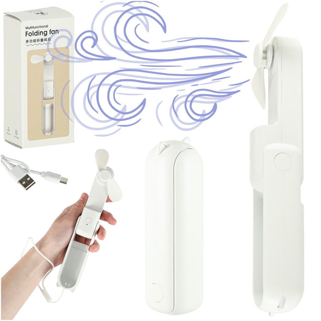 Håndventilator mini foldbar med powerbank, USB-C - hvid