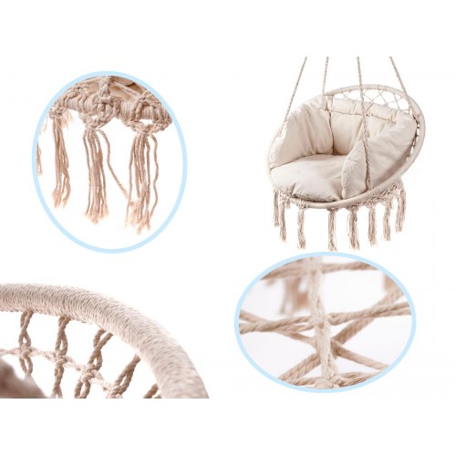 Hængekøje-stol storkerede med ryglæn 80 cm i ecru + puder