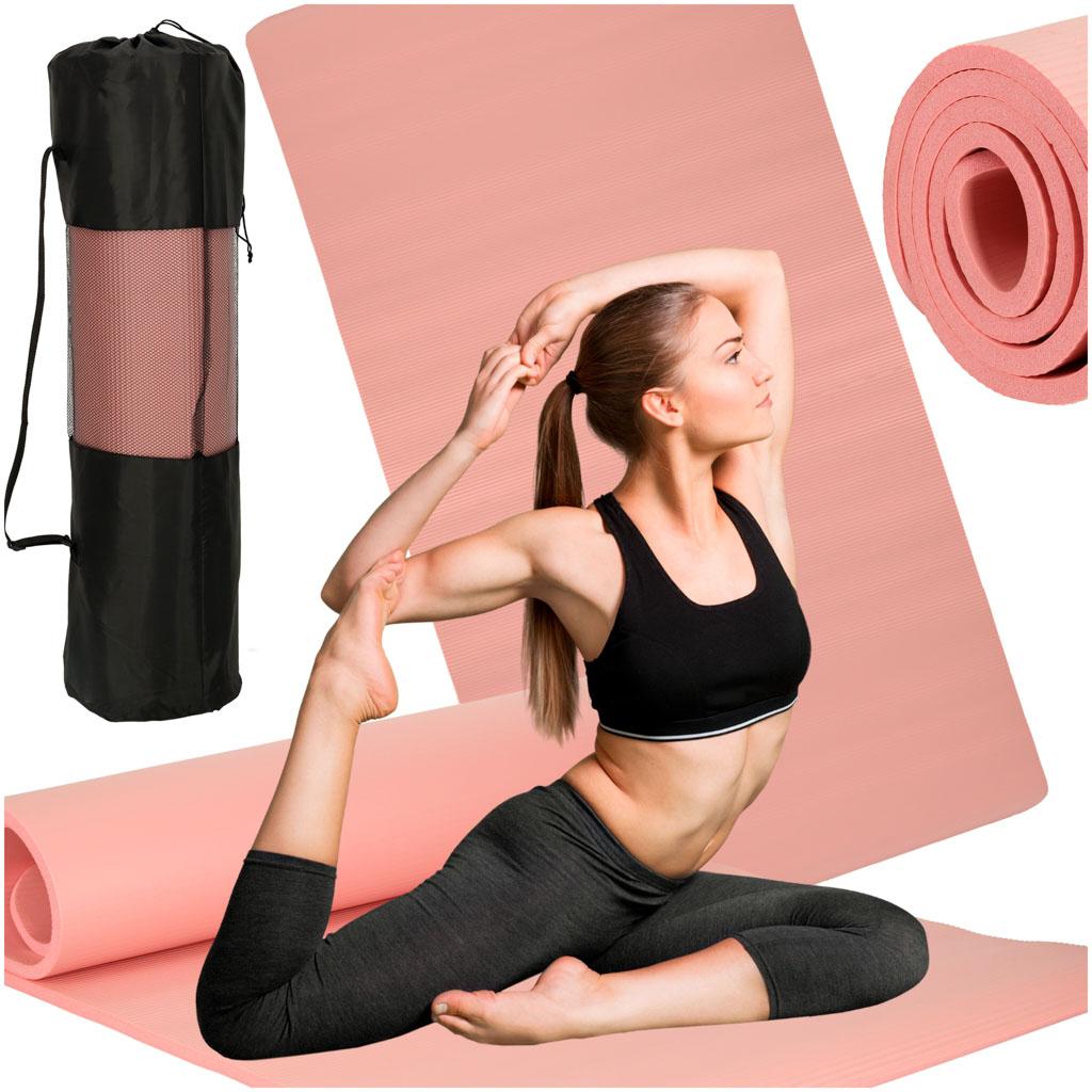 Yogamåtte 185×83×1,5 cm – tyk trænings- og fitnessmåtte, pink + bæretaske