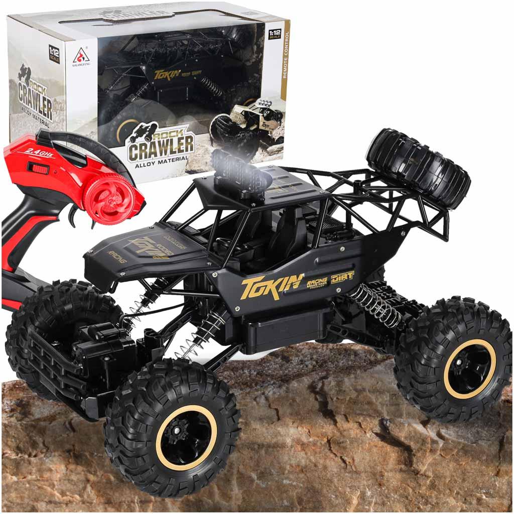 Fjernstyret bil rock crawler 1:12 4WD metal - sort
